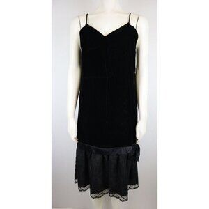 VINTAGE 80s WOMEN'S BLACK VELVET DROP WAIST PARTY DRESS - STUDIO E - SIZE 7/8